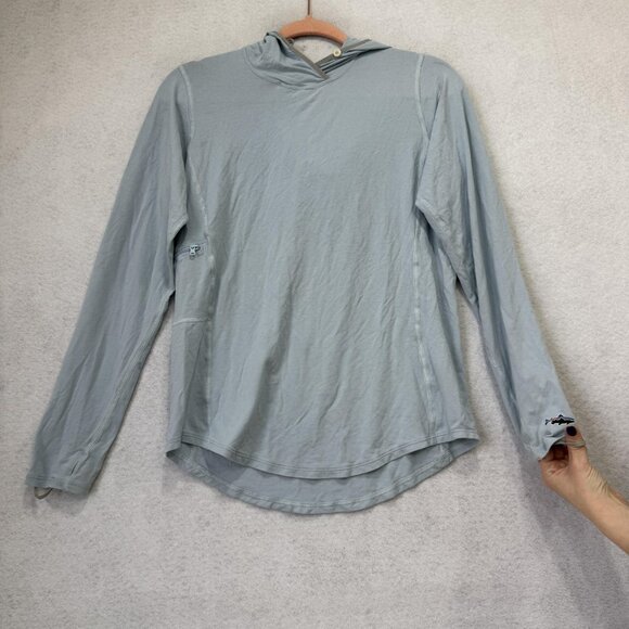 Patagonia Hoodie Womens Small Light Blue Sun Shirt Fishing Thumb Holes Guide - Picture 4 of 10